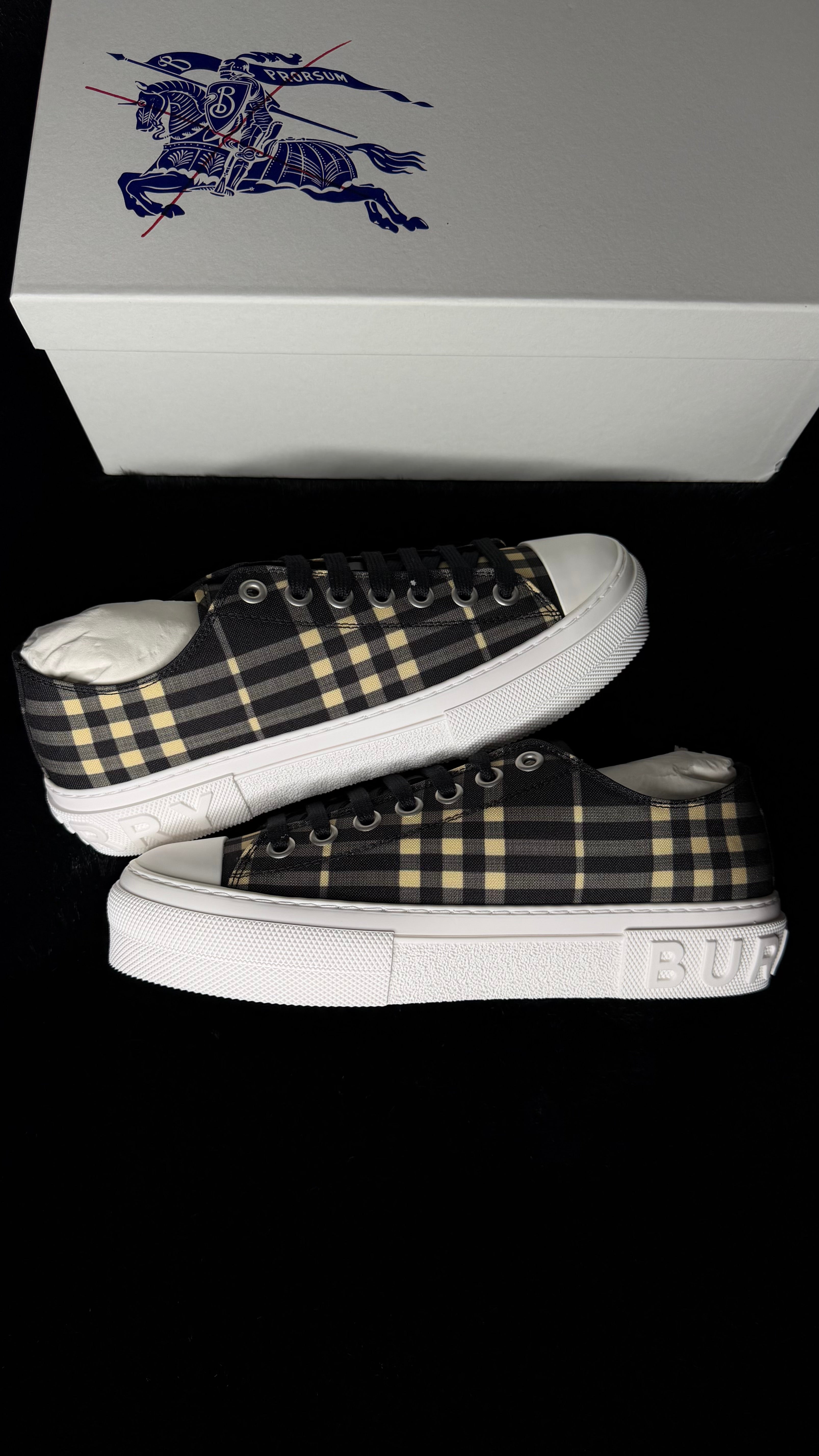 Burberry Check Sneakers Black Calico Size 43