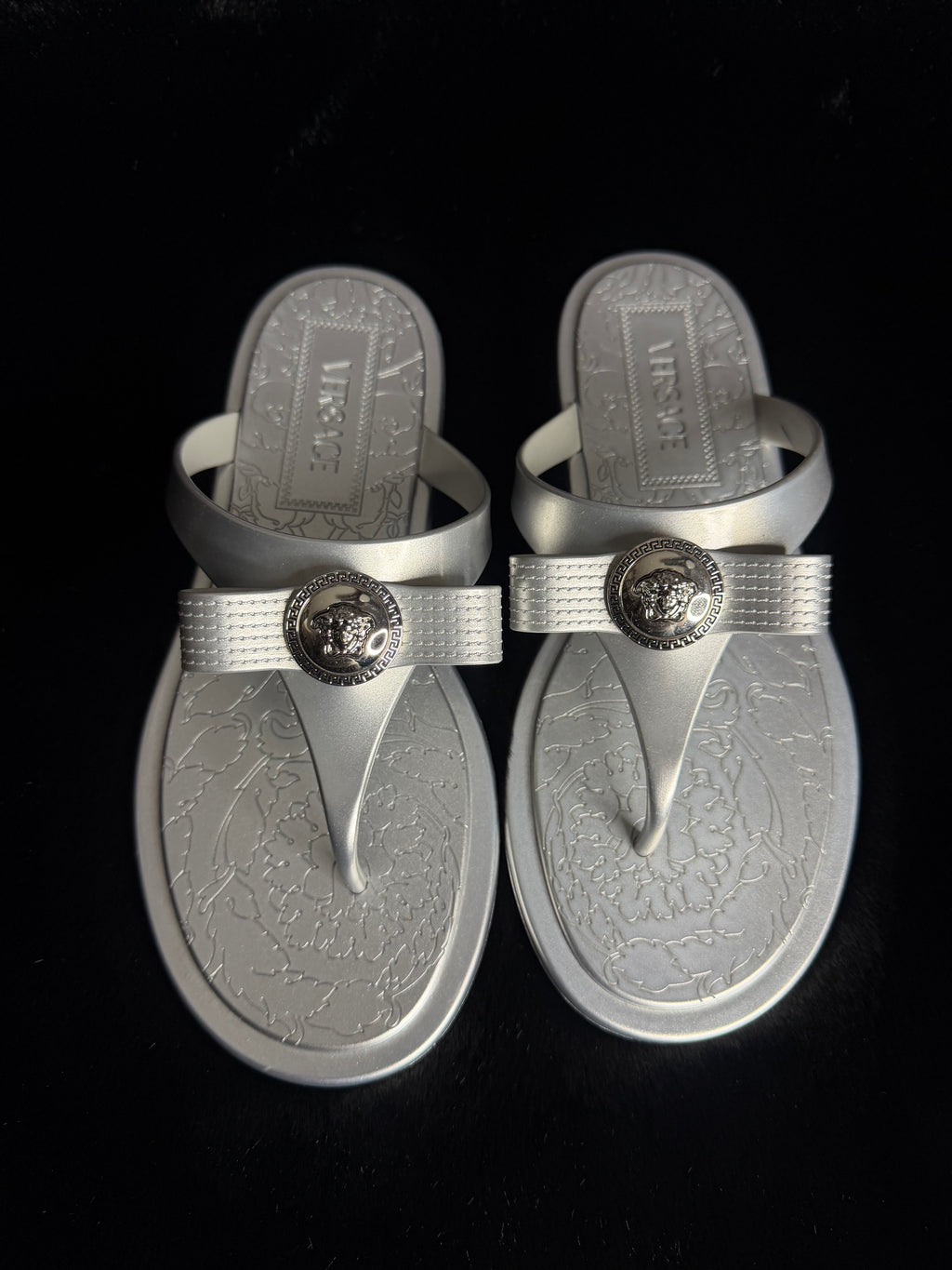 Versace Silver Thong Sandal size 37